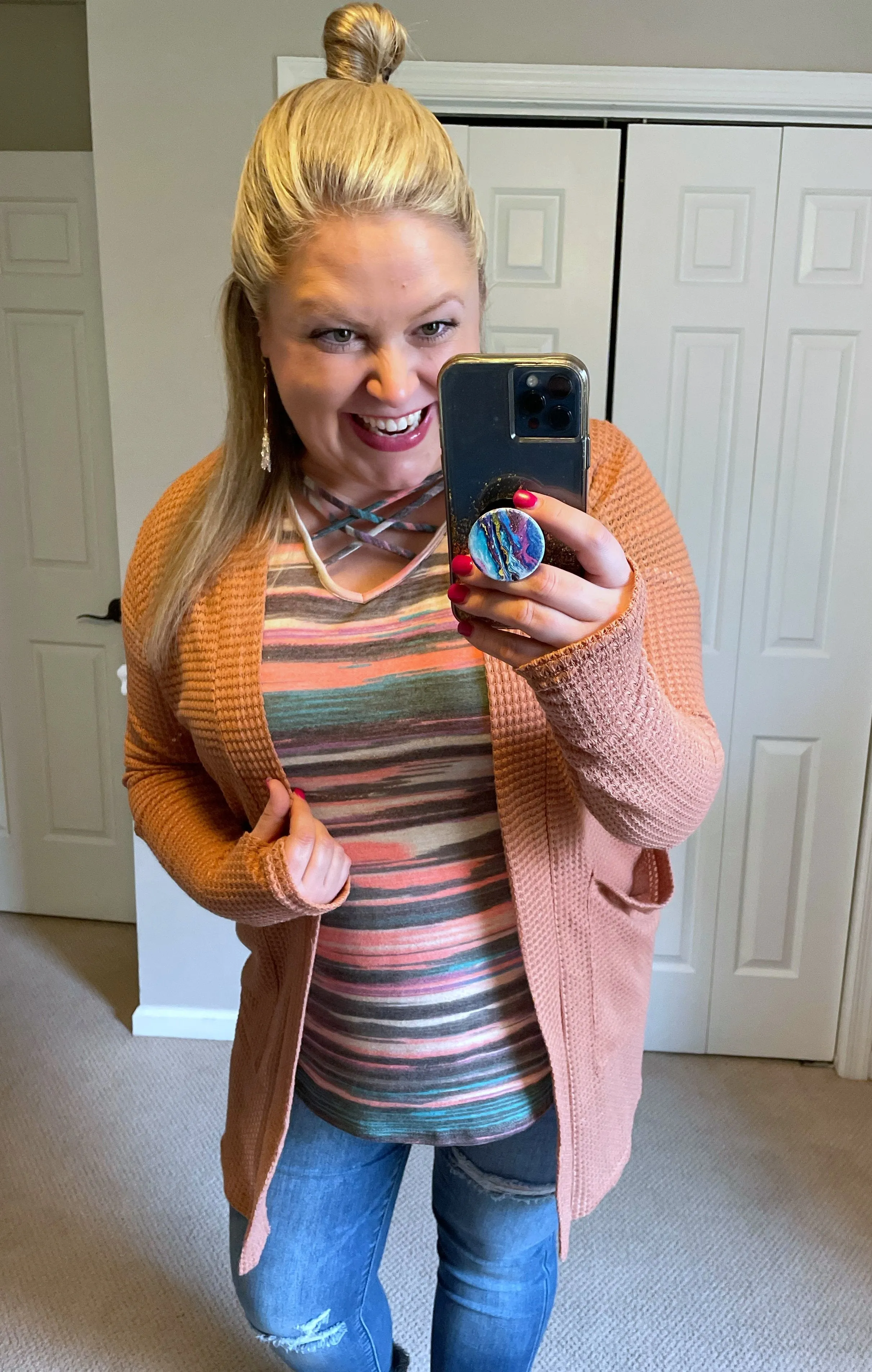 Multicolor Striped Criss-Cross V-Neck Tee
