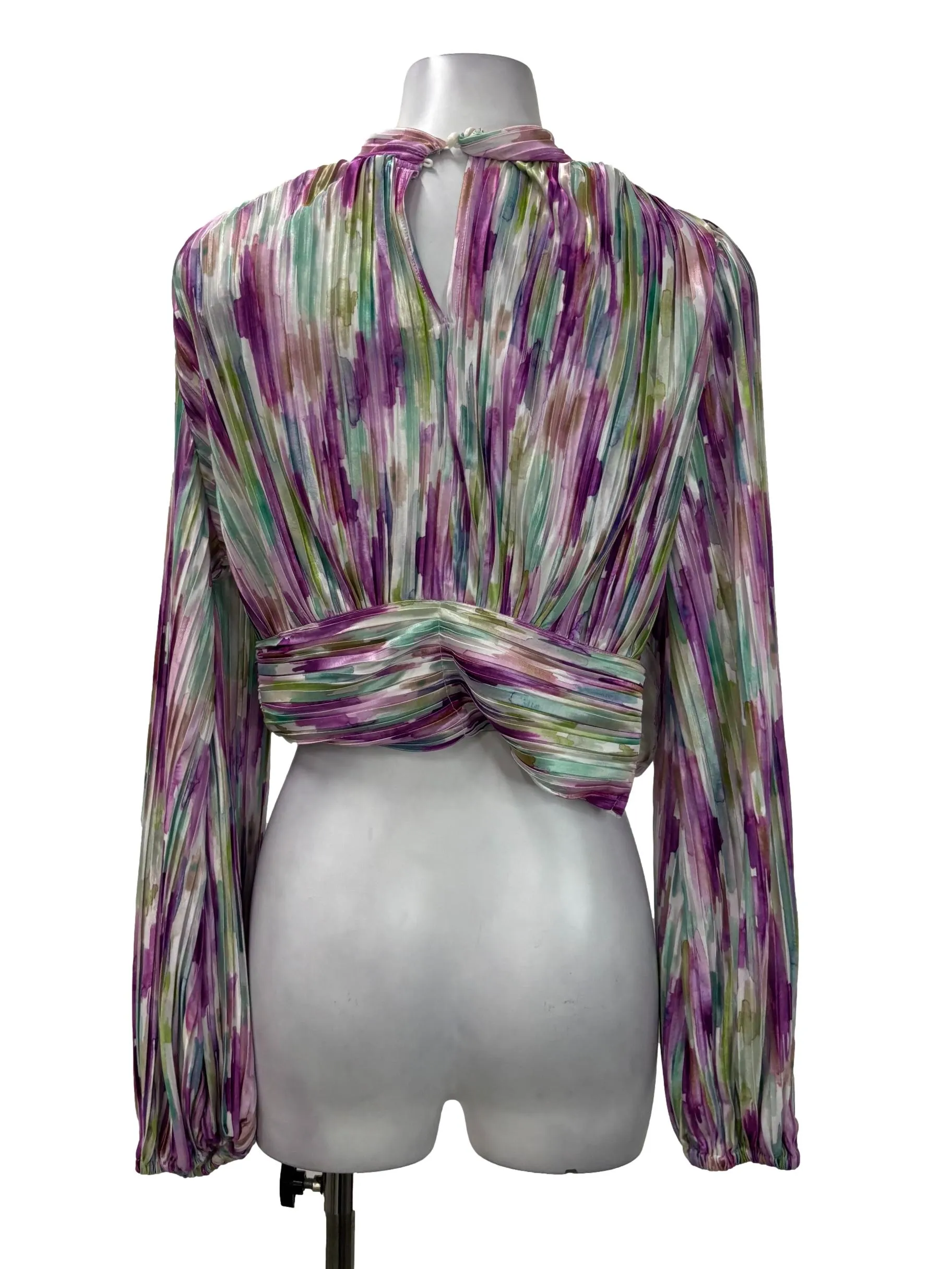Multicolour Pleated High Roundneck Blouse