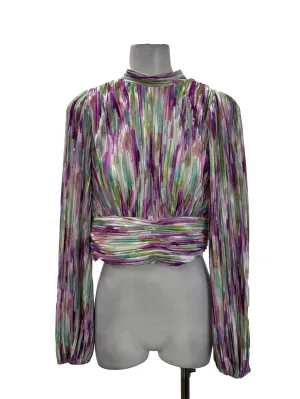 Multicolour Pleated High Roundneck Blouse