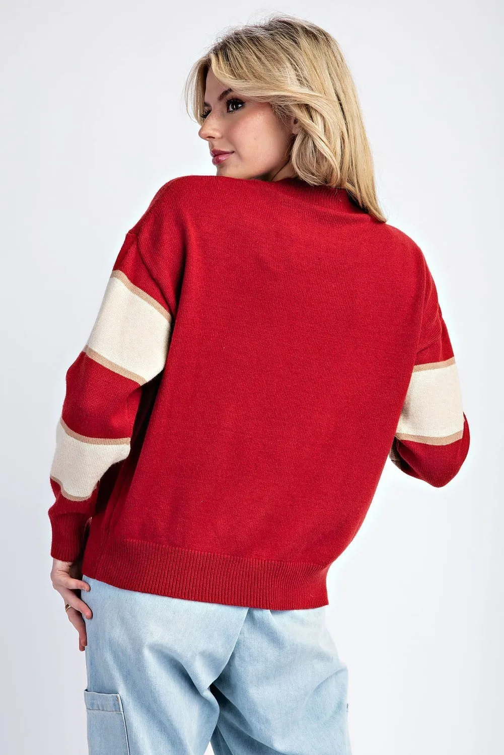 Nala Flower Striped Long Sleeve Sweater - Merlot