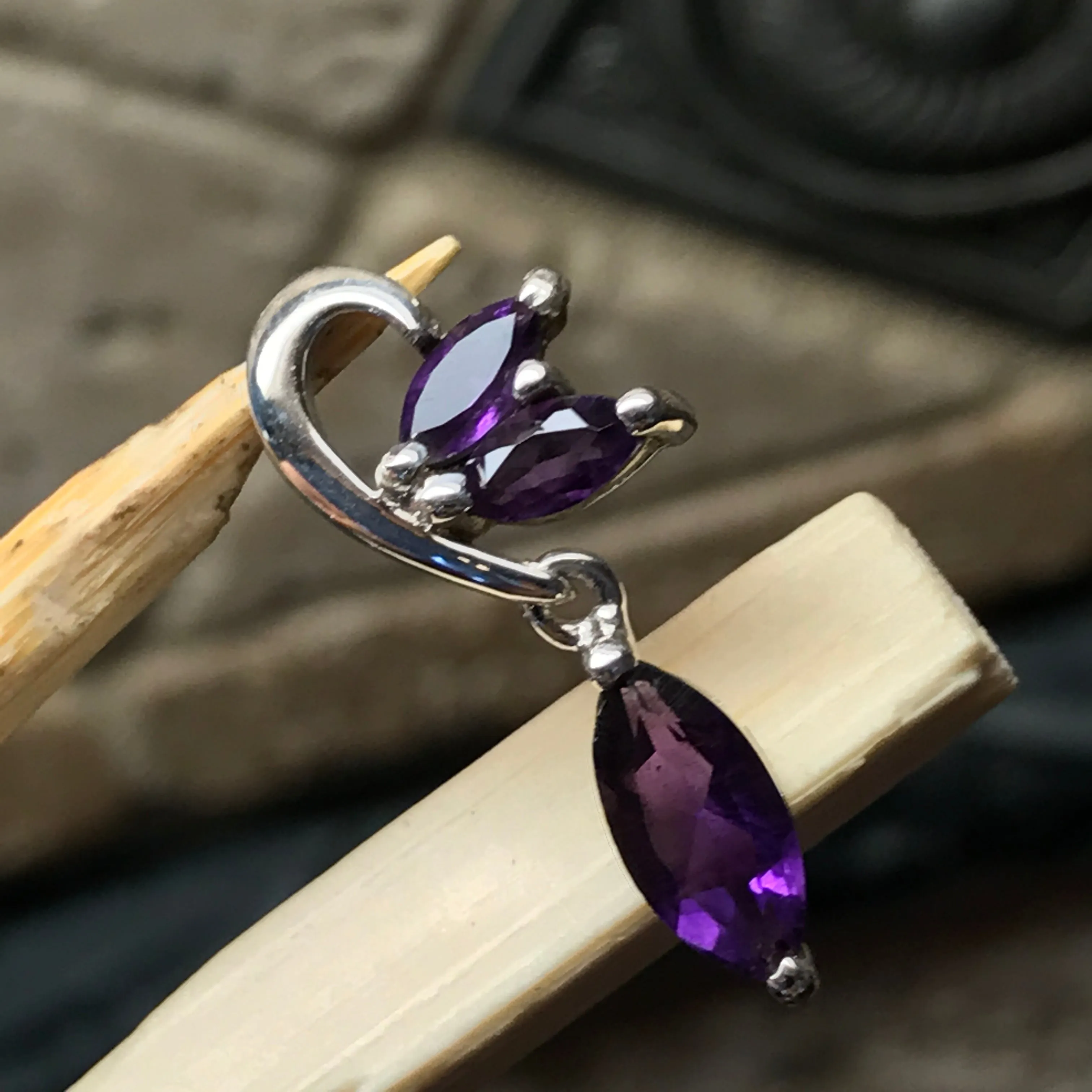 Natural 1.5ct Purple Amethyst 925 Solid Sterling Silver Pendant 26mm