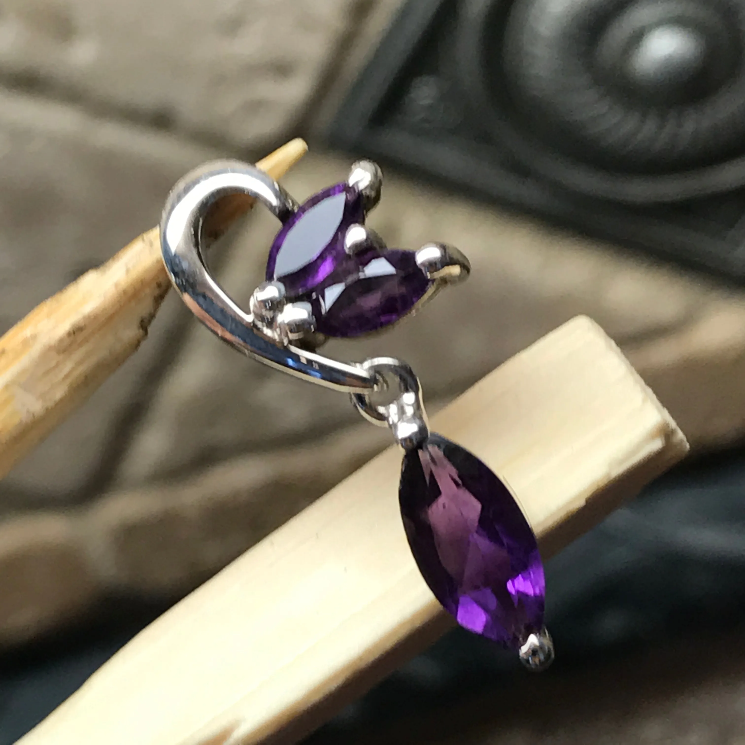 Natural 1.5ct Purple Amethyst 925 Solid Sterling Silver Pendant 26mm
