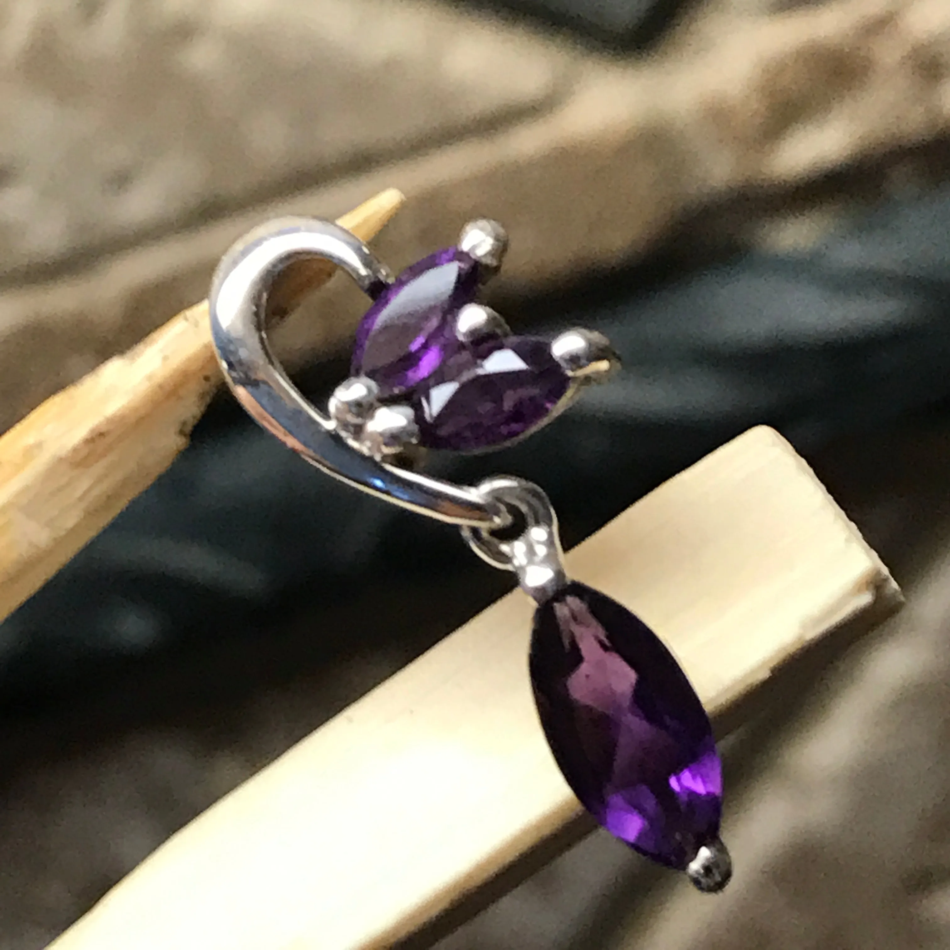 Natural 1.5ct Purple Amethyst 925 Solid Sterling Silver Pendant 26mm