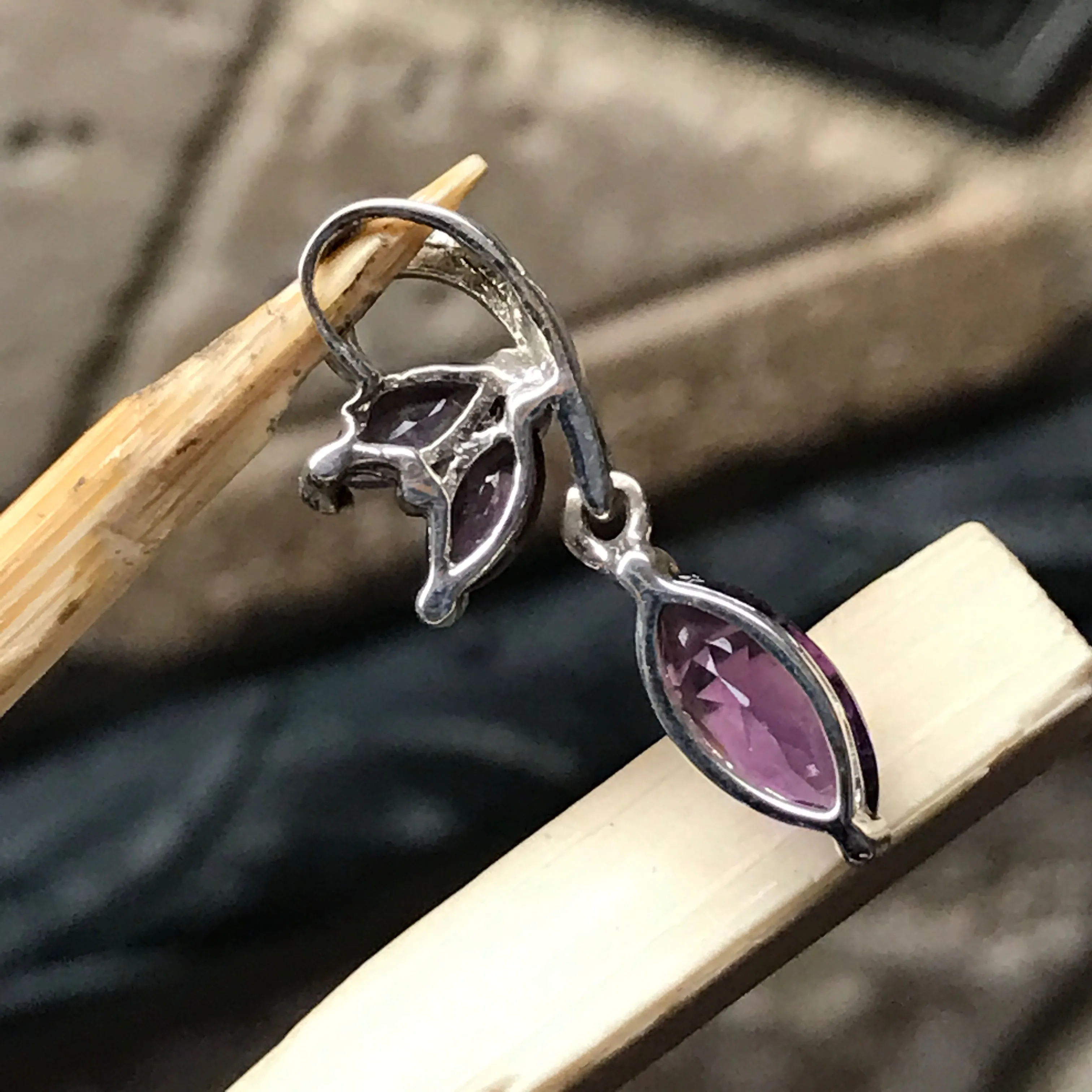 Natural 1.5ct Purple Amethyst 925 Solid Sterling Silver Pendant 26mm
