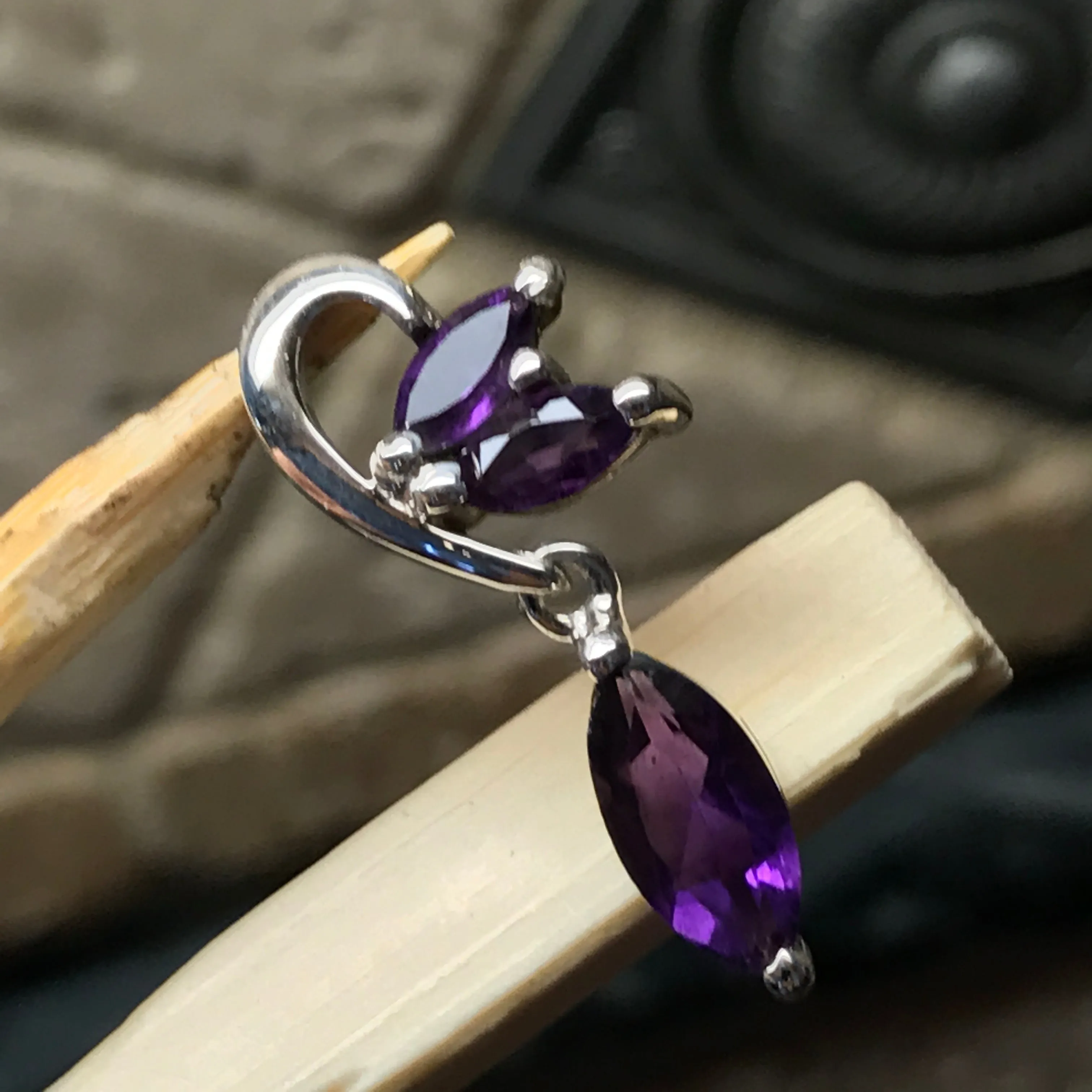 Natural 1.5ct Purple Amethyst 925 Solid Sterling Silver Pendant 26mm