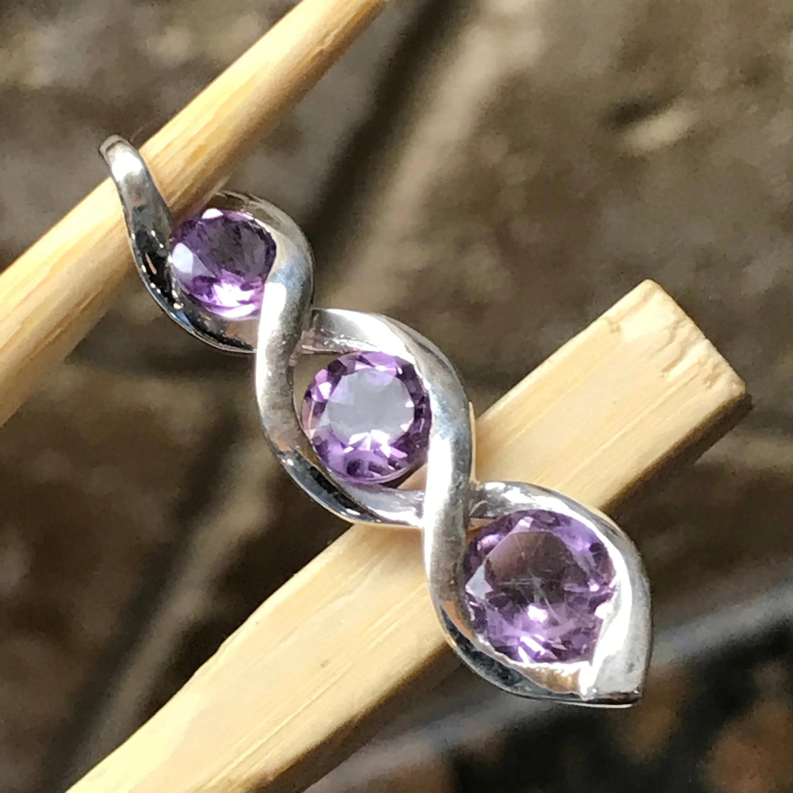 Natural 2.5ct Amethyst 925 Solid Sterling Silver Pendant 28mm