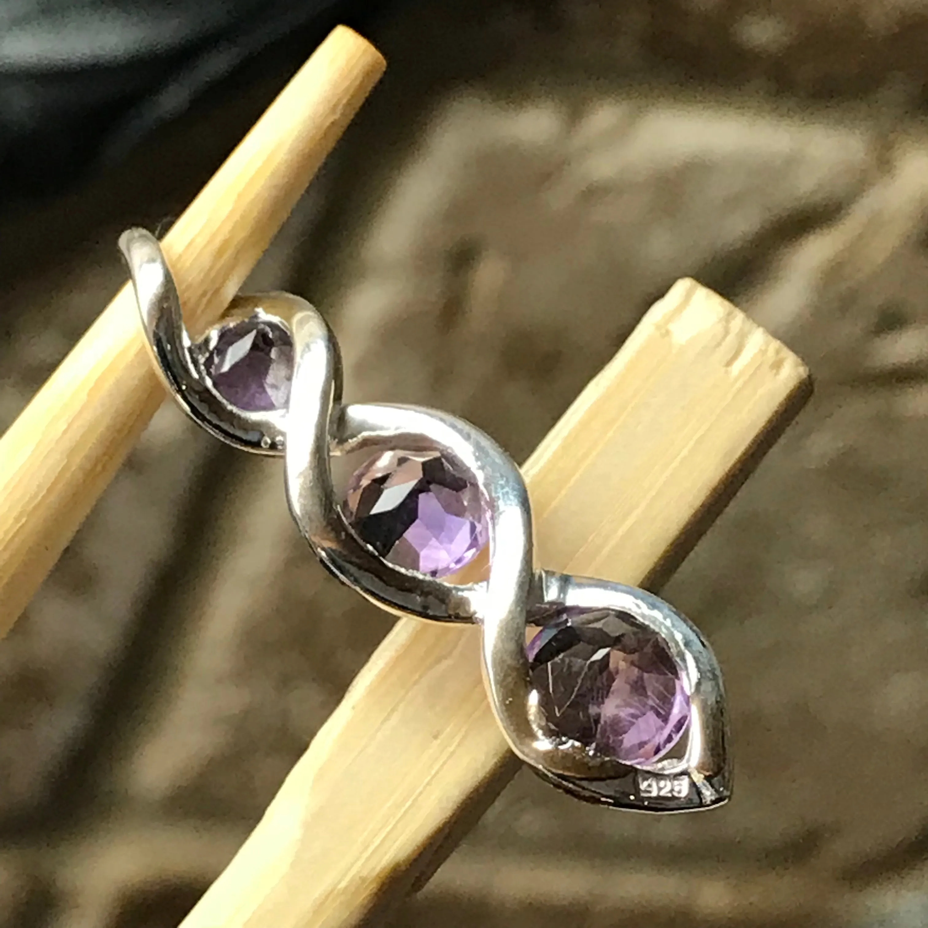 Natural 2.5ct Amethyst 925 Solid Sterling Silver Pendant 28mm