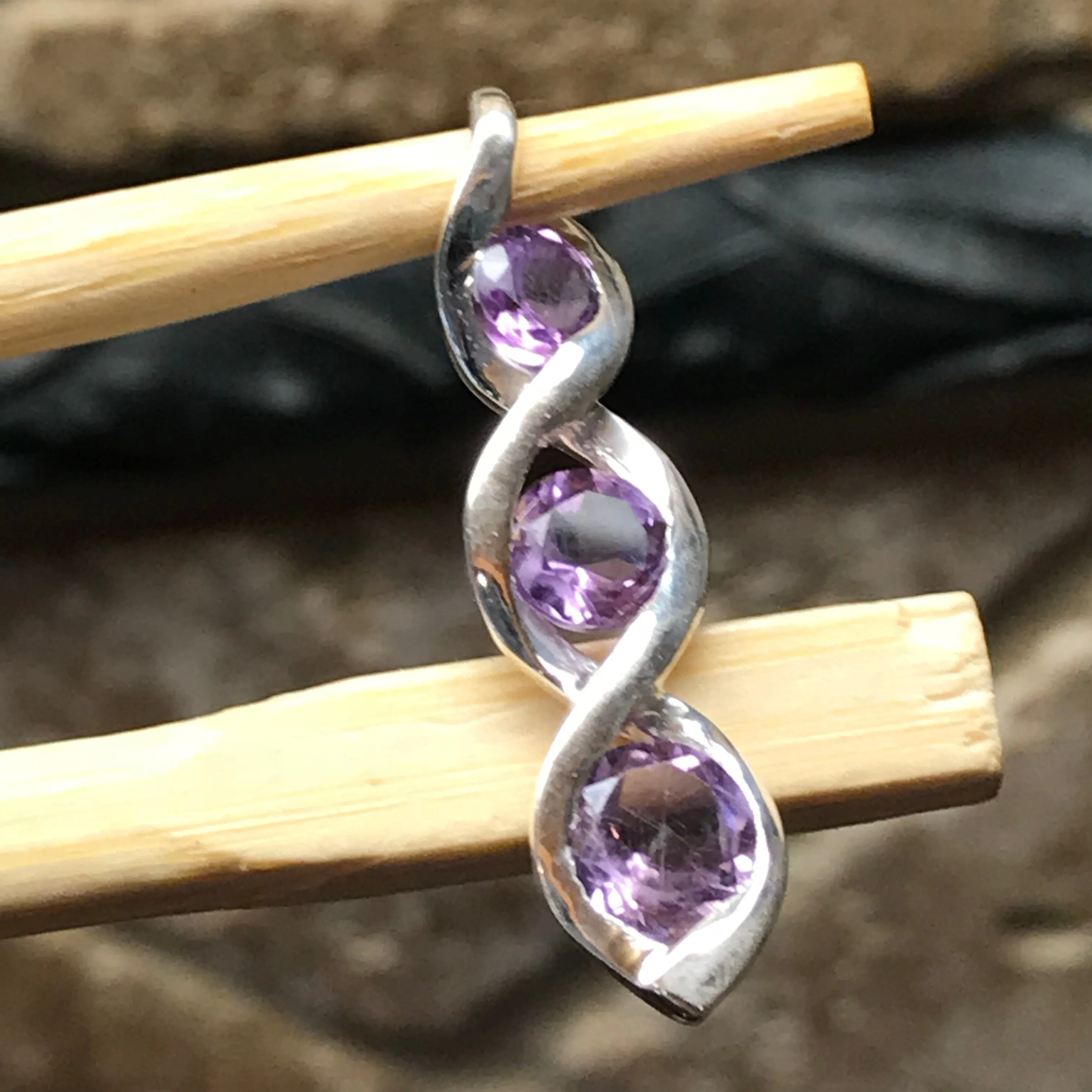 Natural 2.5ct Amethyst 925 Solid Sterling Silver Pendant 28mm