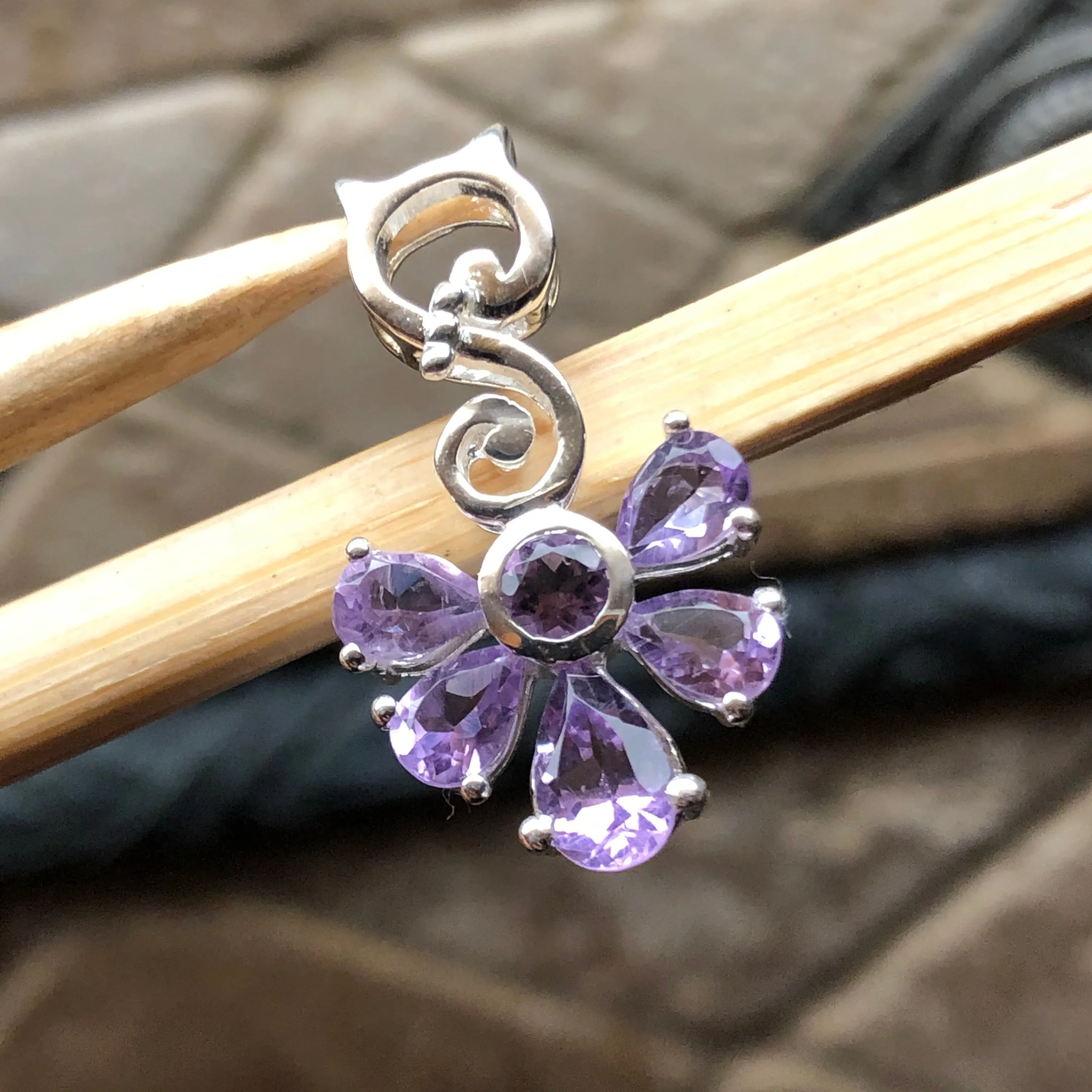 Natural 2ct Purple Amethyst 925 Sterling Silver Pendant 28mm