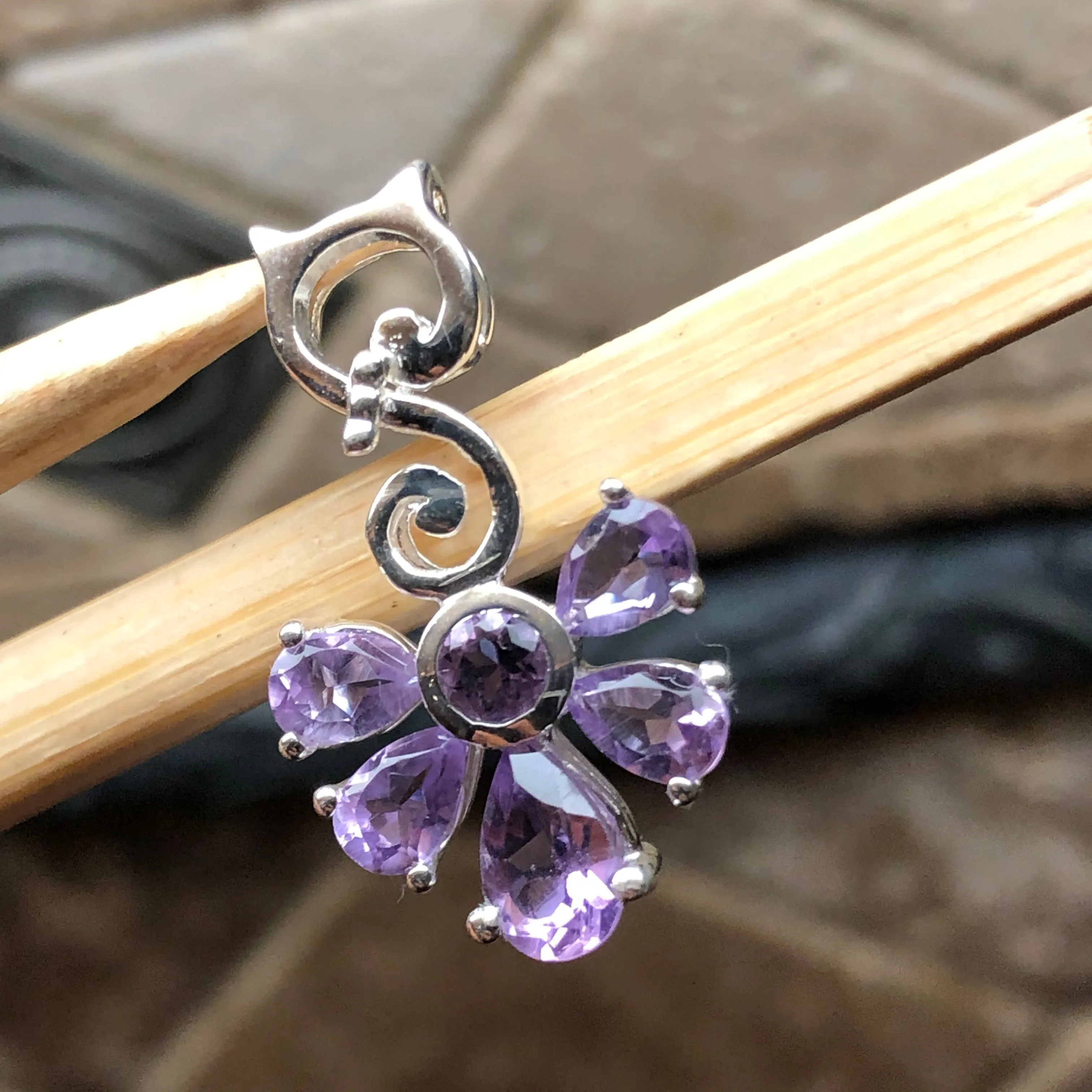 Natural 2ct Purple Amethyst 925 Sterling Silver Pendant 28mm