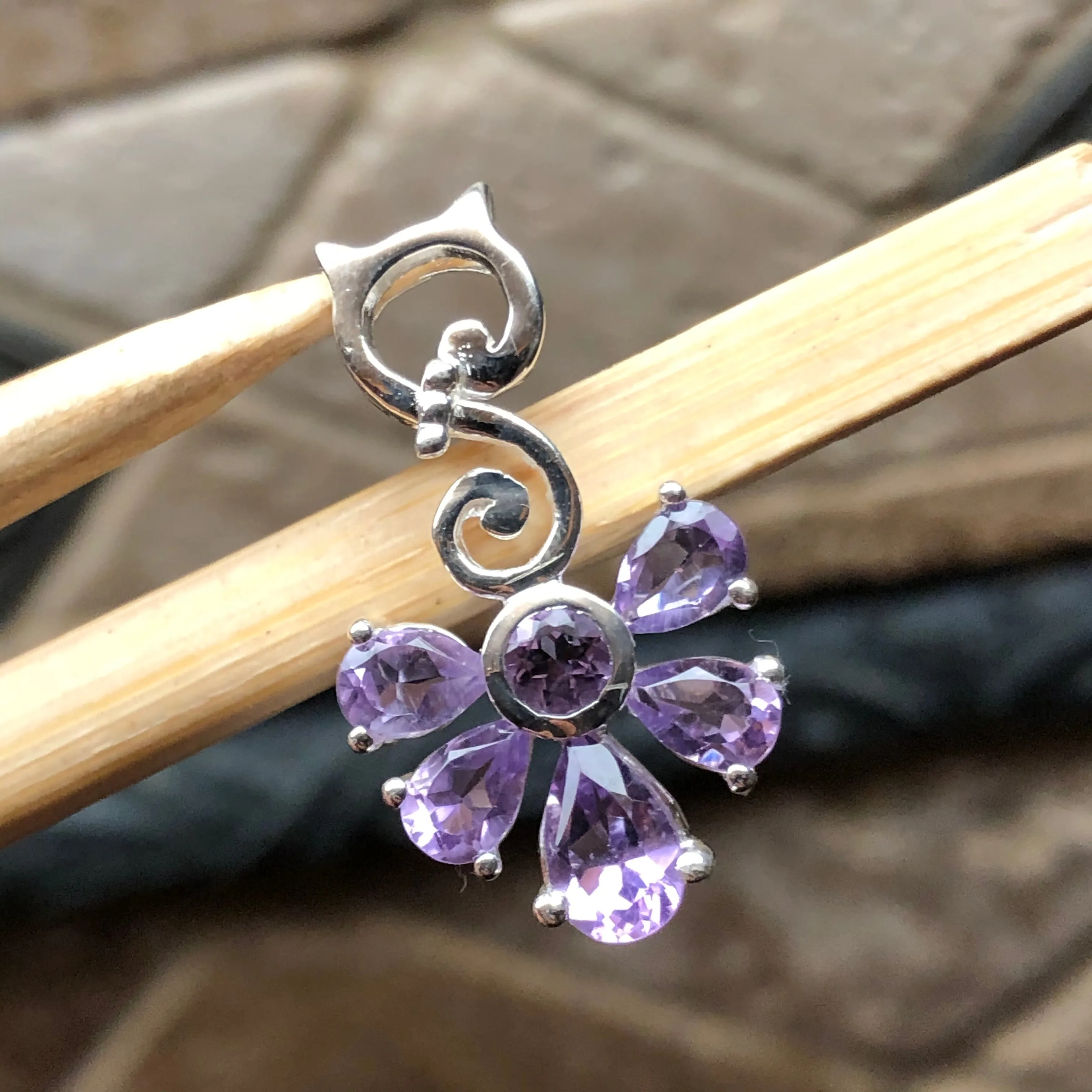 Natural 2ct Purple Amethyst 925 Sterling Silver Pendant 28mm