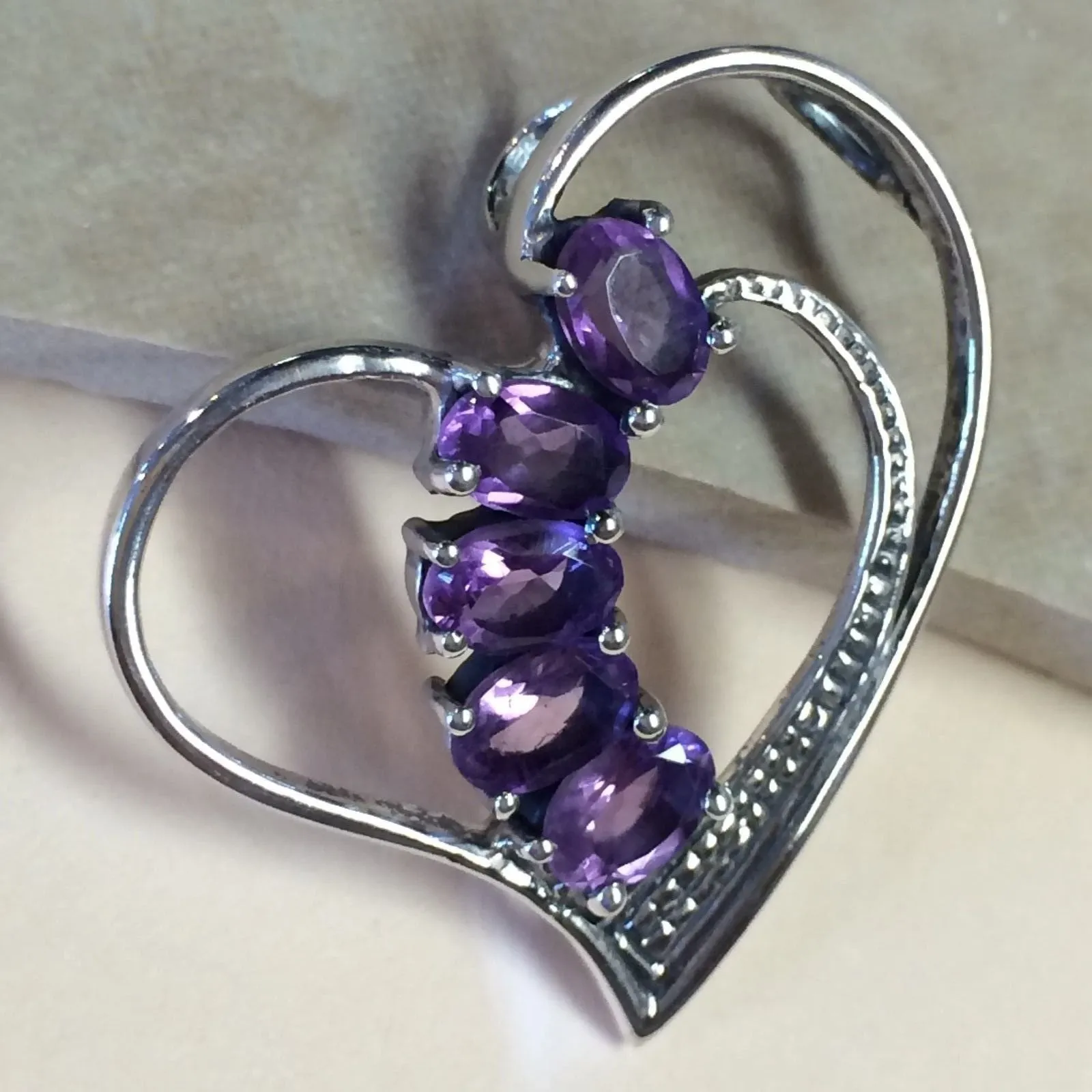 Natural 4ct Amethyst 925 Sterling Silver Heart Pendant 32mm