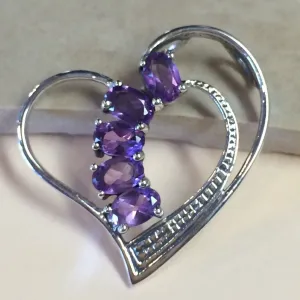 Natural 4ct Amethyst 925 Sterling Silver Heart Pendant 32mm