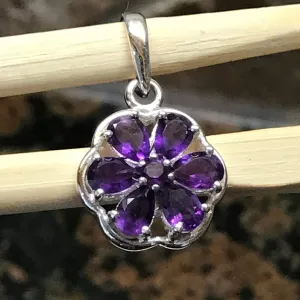 Natural 4ct Purple Amethyst 925 Sterling Silver Pendant 25mm