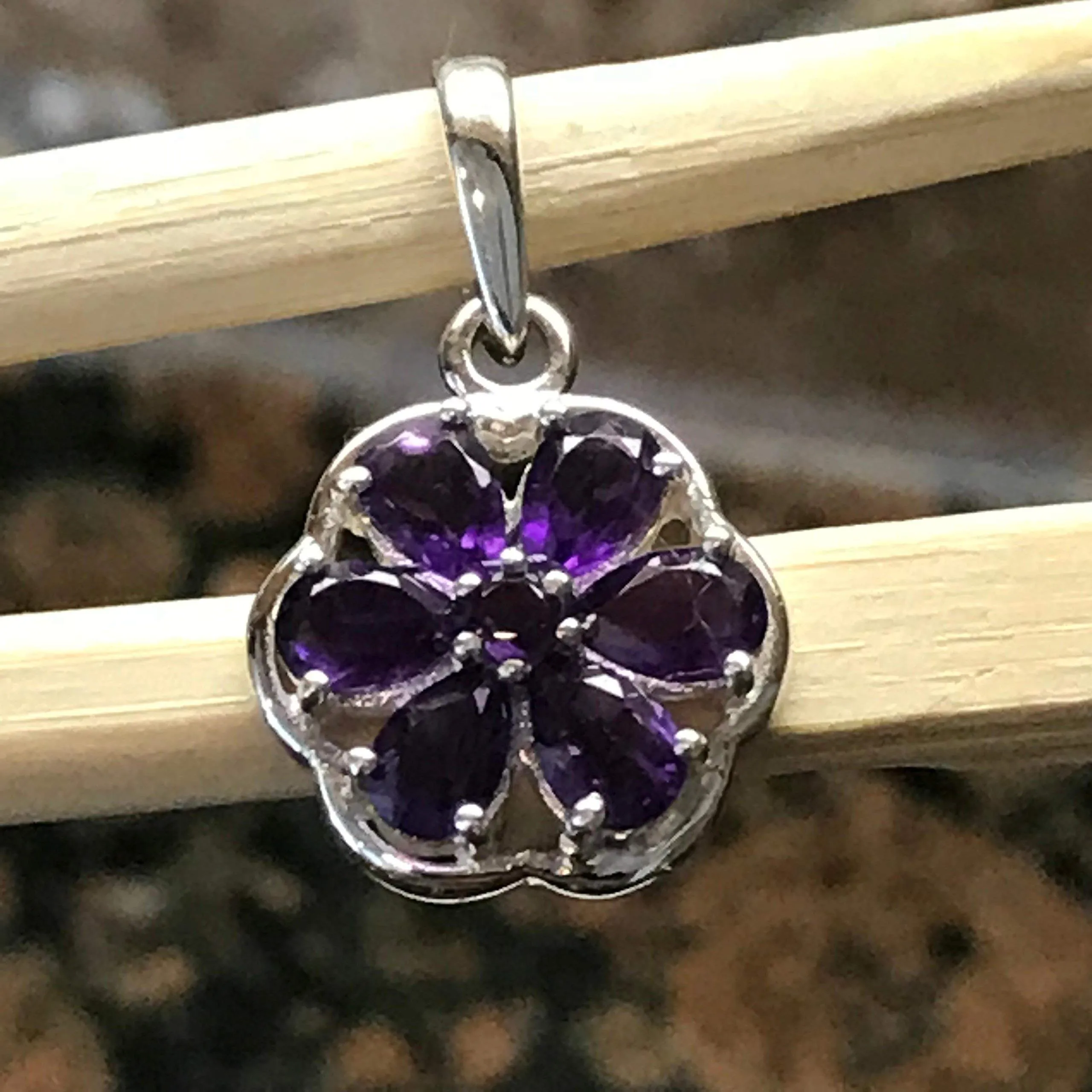 Natural 4ct Purple Amethyst 925 Sterling Silver Pendant 25mm