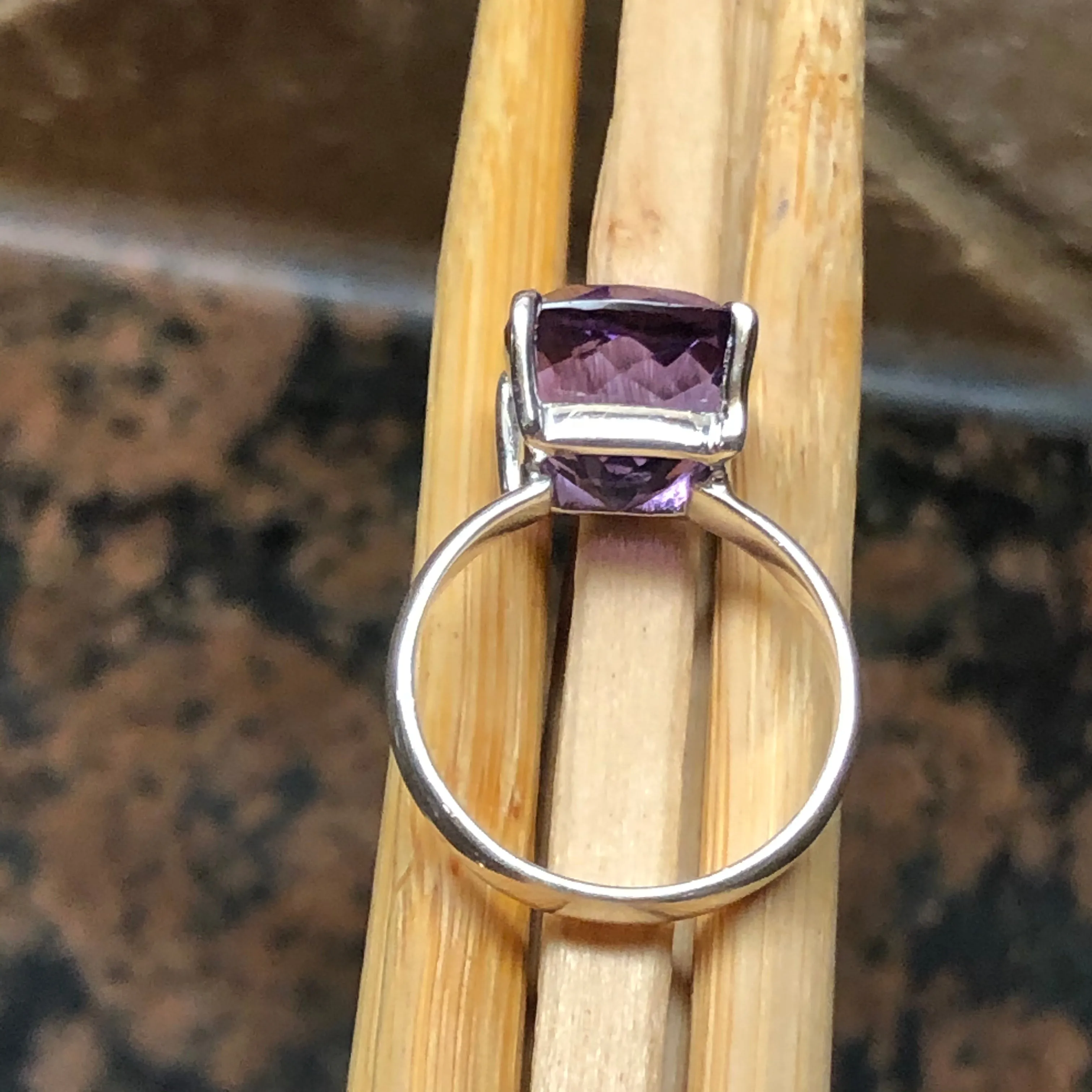 Natural 8ct Purple Amethyst 925 Solid Sterling Silver Ring Size 8