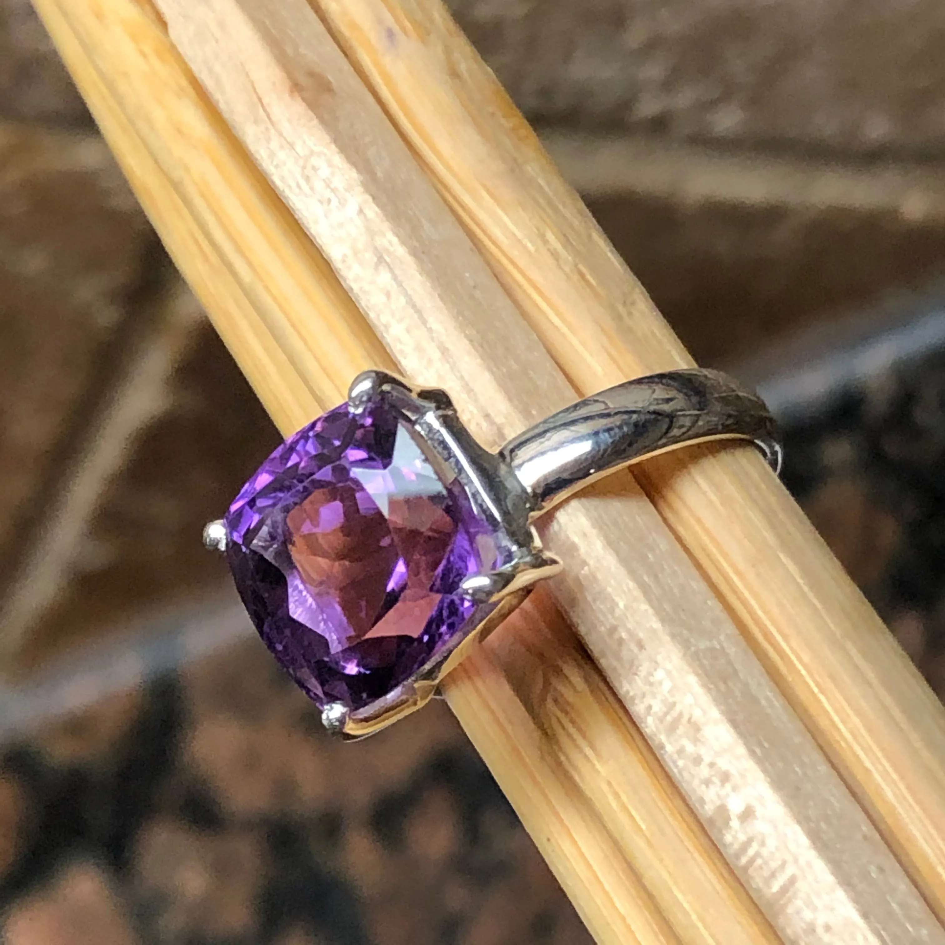 Natural 8ct Purple Amethyst 925 Solid Sterling Silver Ring Size 8