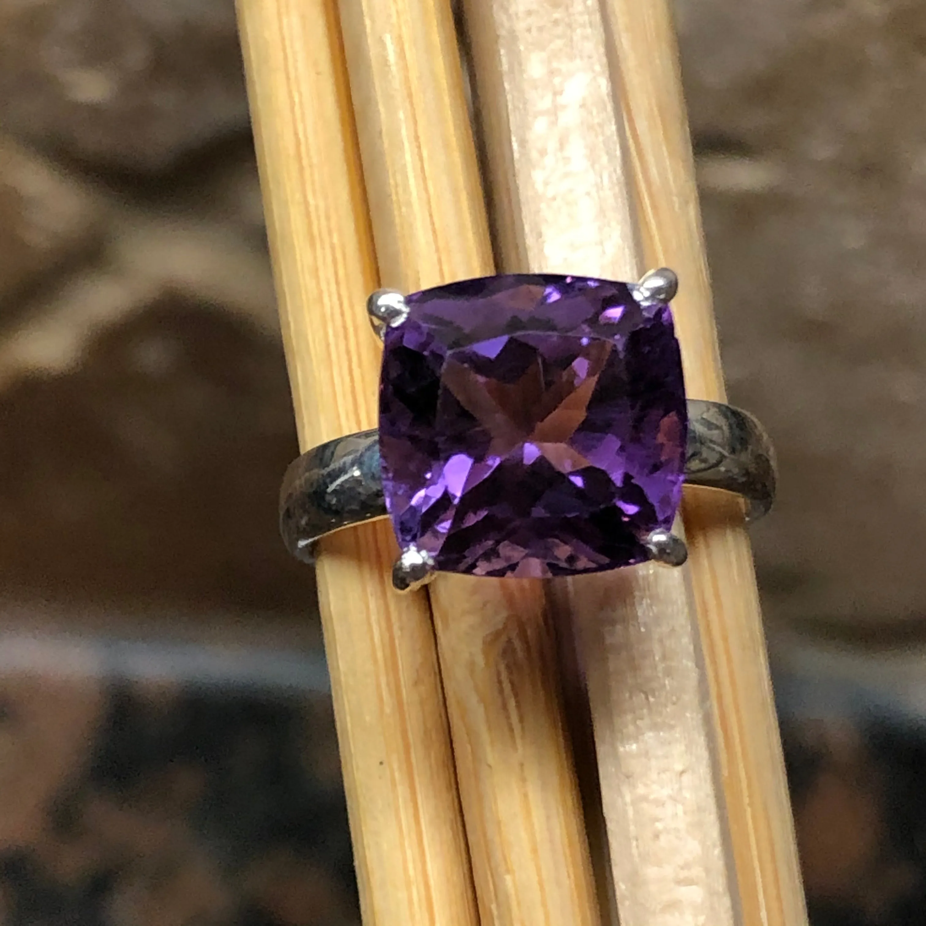 Natural 8ct Purple Amethyst 925 Solid Sterling Silver Ring Size 8