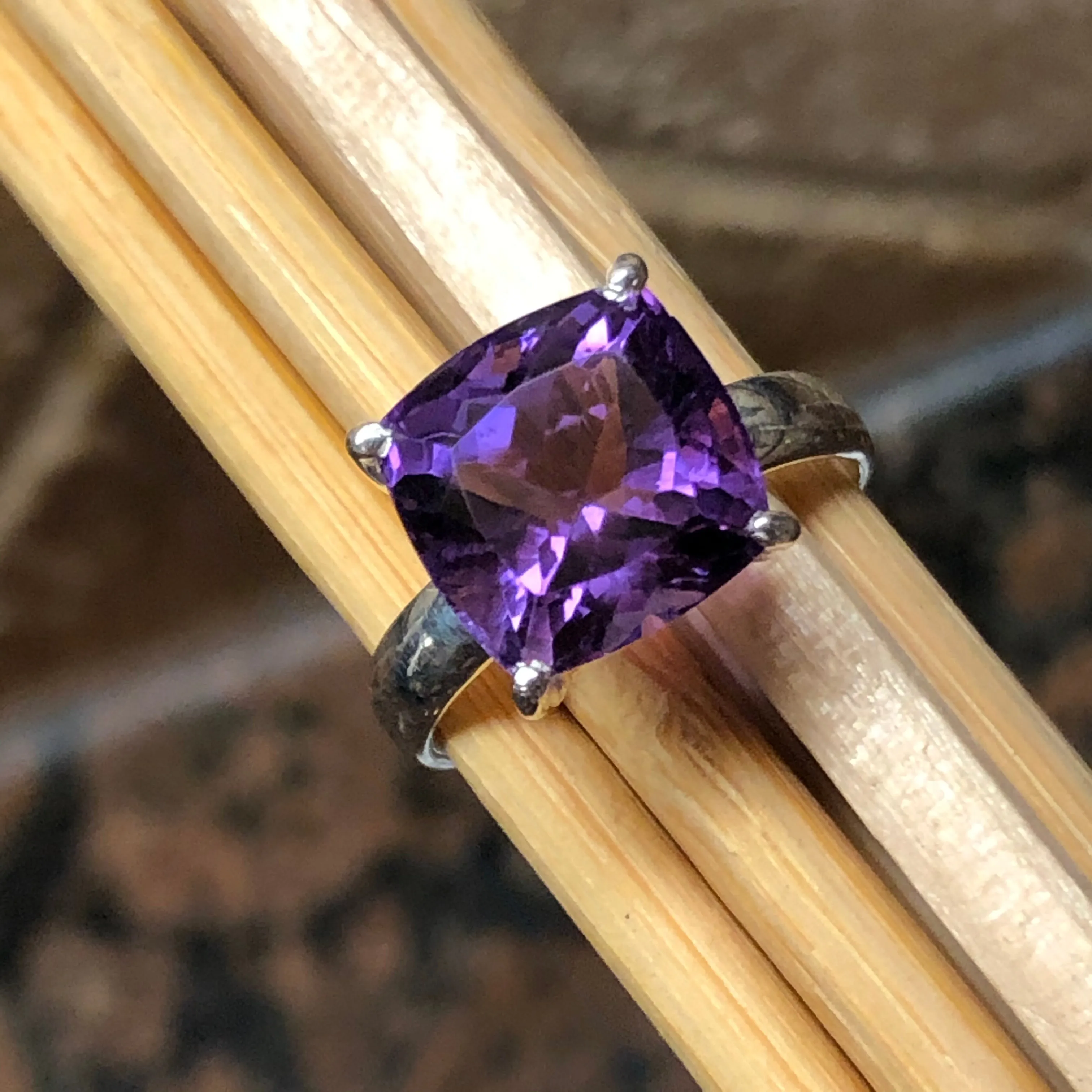 Natural 8ct Purple Amethyst 925 Solid Sterling Silver Ring Size 8