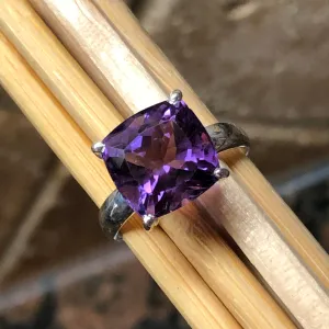 Natural 8ct Purple Amethyst 925 Solid Sterling Silver Ring Size 8