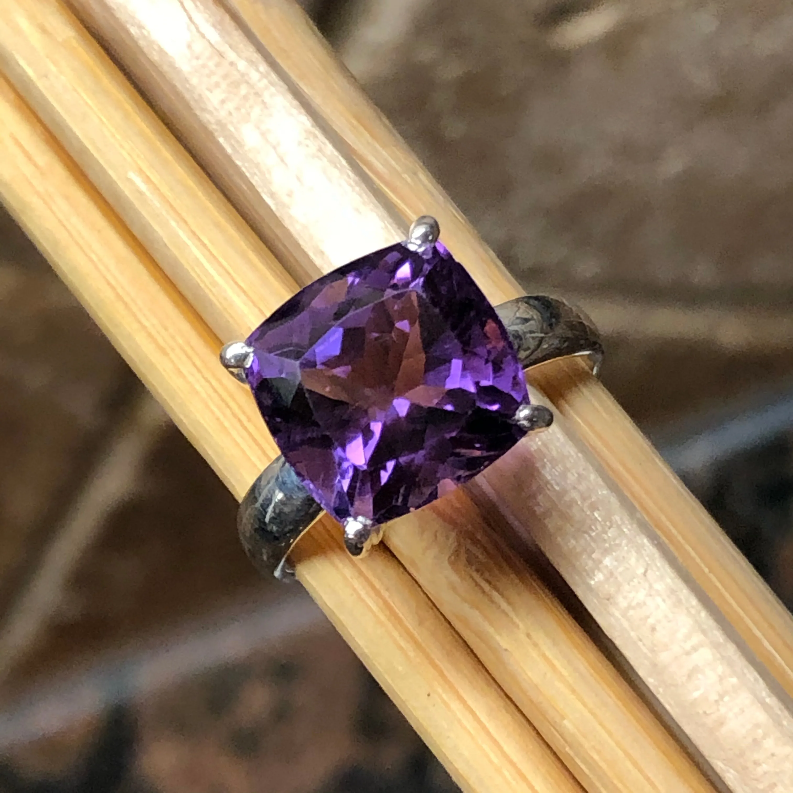Natural 8ct Purple Amethyst 925 Solid Sterling Silver Ring Size 8