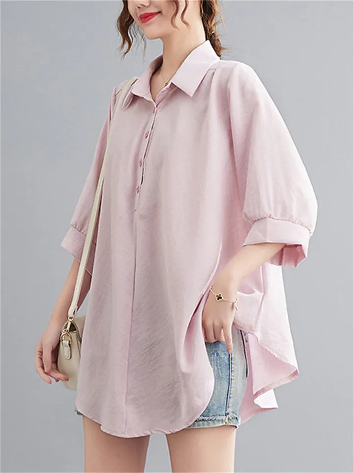 Natural Linen Solid Color Cozy Loose Shirt for Women