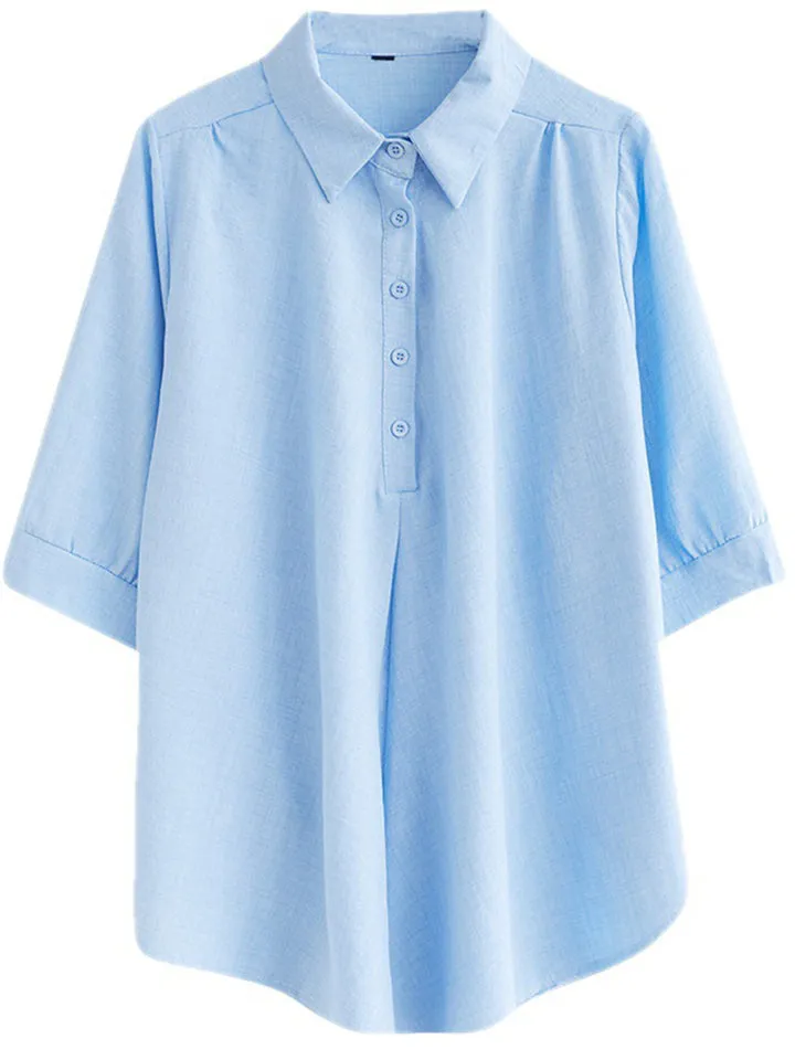 Natural Linen Solid Color Cozy Loose Shirt for Women