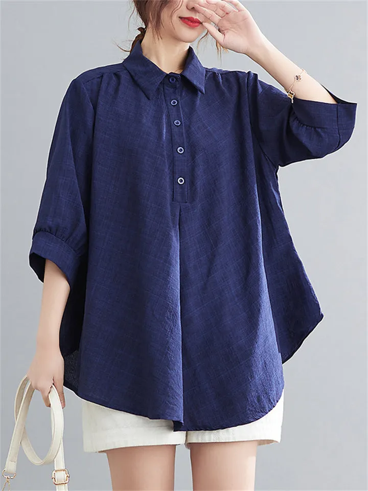 Natural Linen Solid Color Cozy Loose Shirt for Women