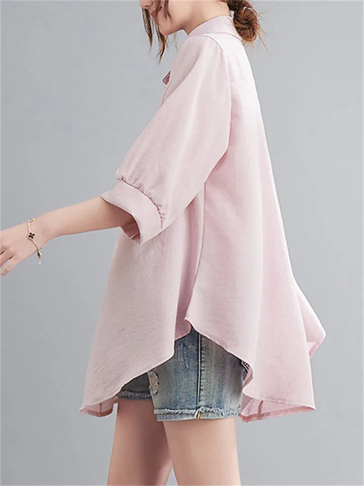 Natural Linen Solid Color Cozy Loose Shirt for Women