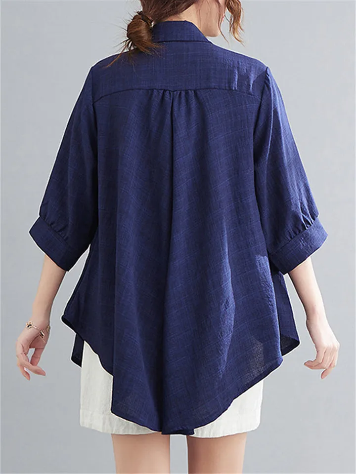 Natural Linen Solid Color Cozy Loose Shirt for Women