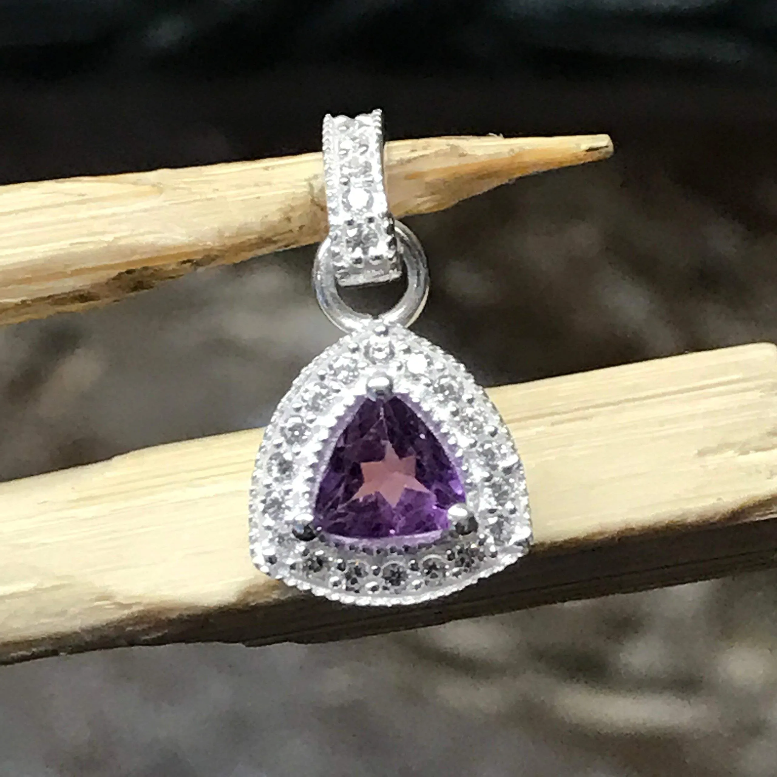 Natural Purple Amethyst 925 Solid Sterling Silver Pendant 20mm