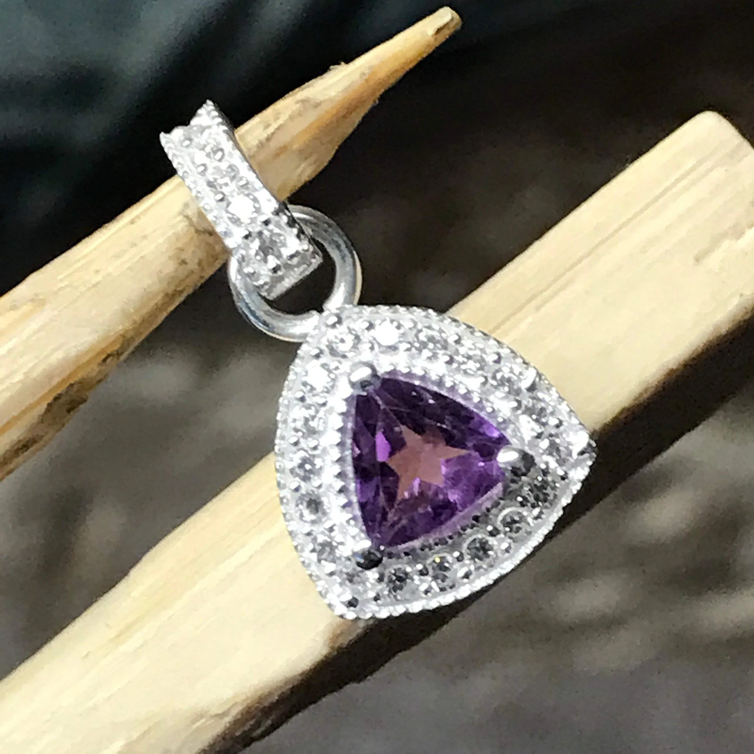 Natural Purple Amethyst 925 Solid Sterling Silver Pendant 20mm