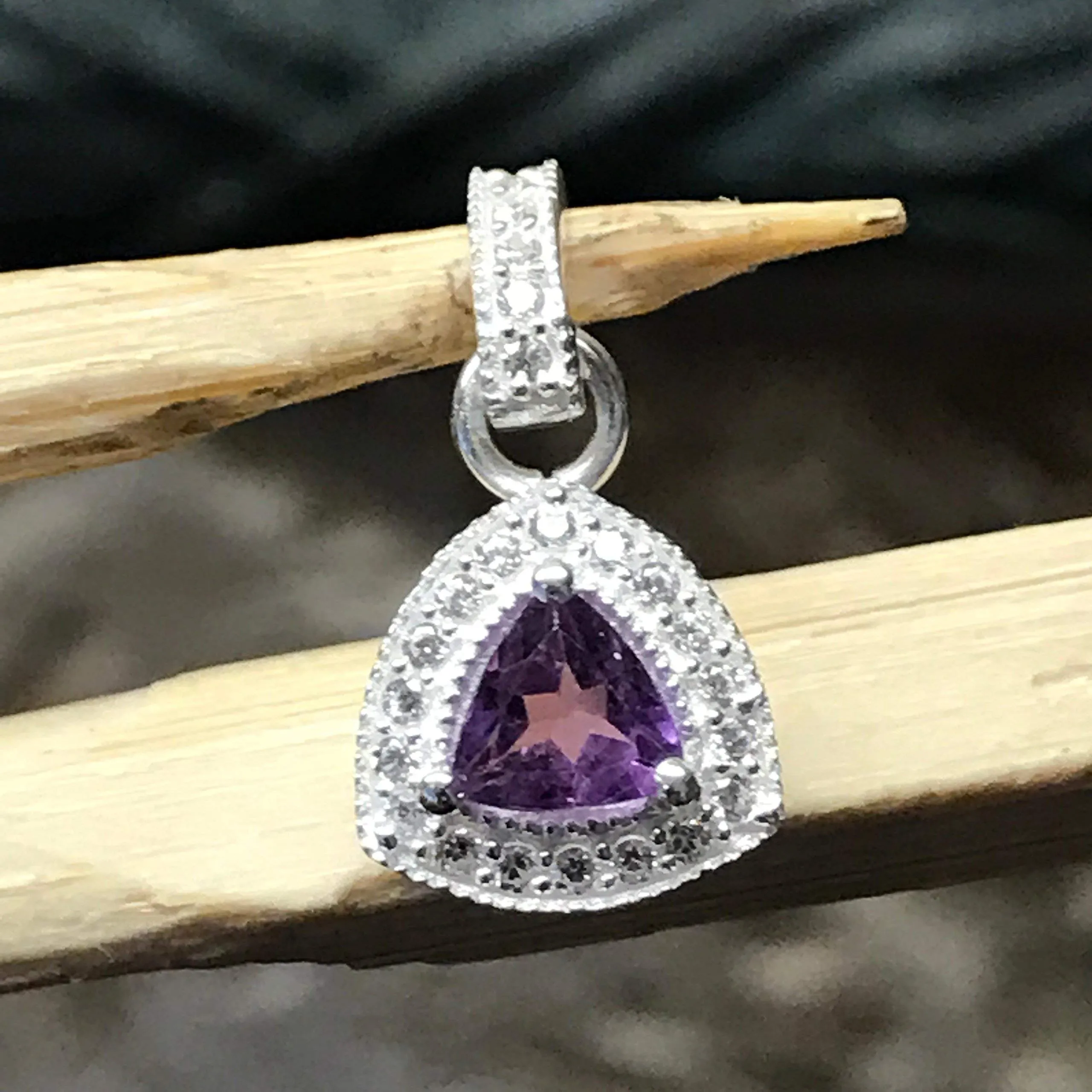 Natural Purple Amethyst 925 Solid Sterling Silver Pendant 20mm
