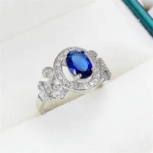 Navy Crystal & Cubic Zirconia Halo Butterfly Ring