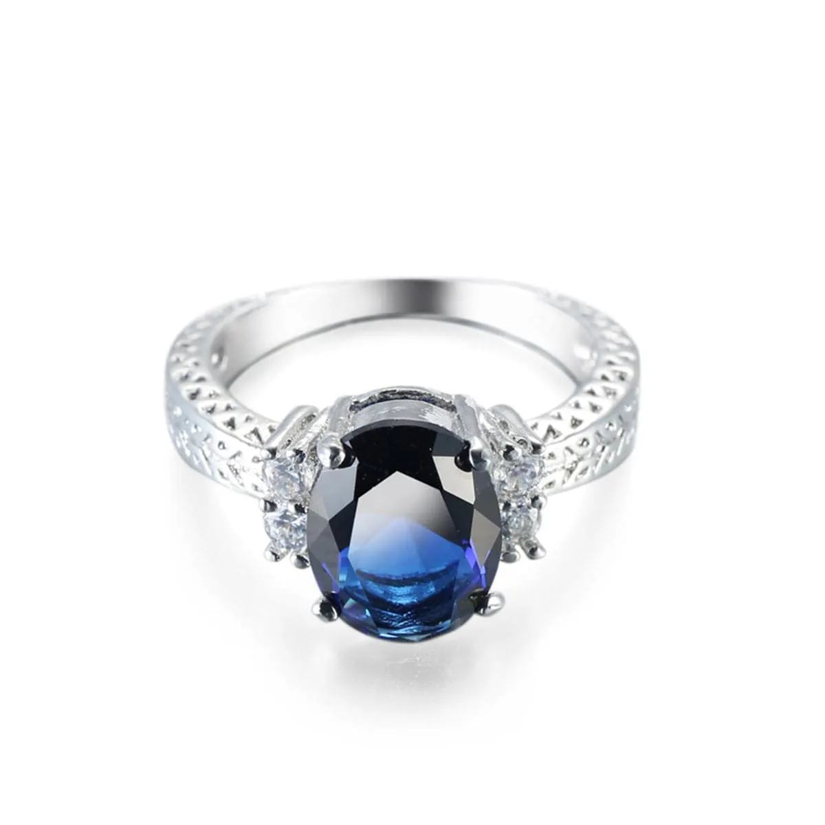 Navy Crystal & Cubic Zirconia Oval-Cut Flush-Band Ring