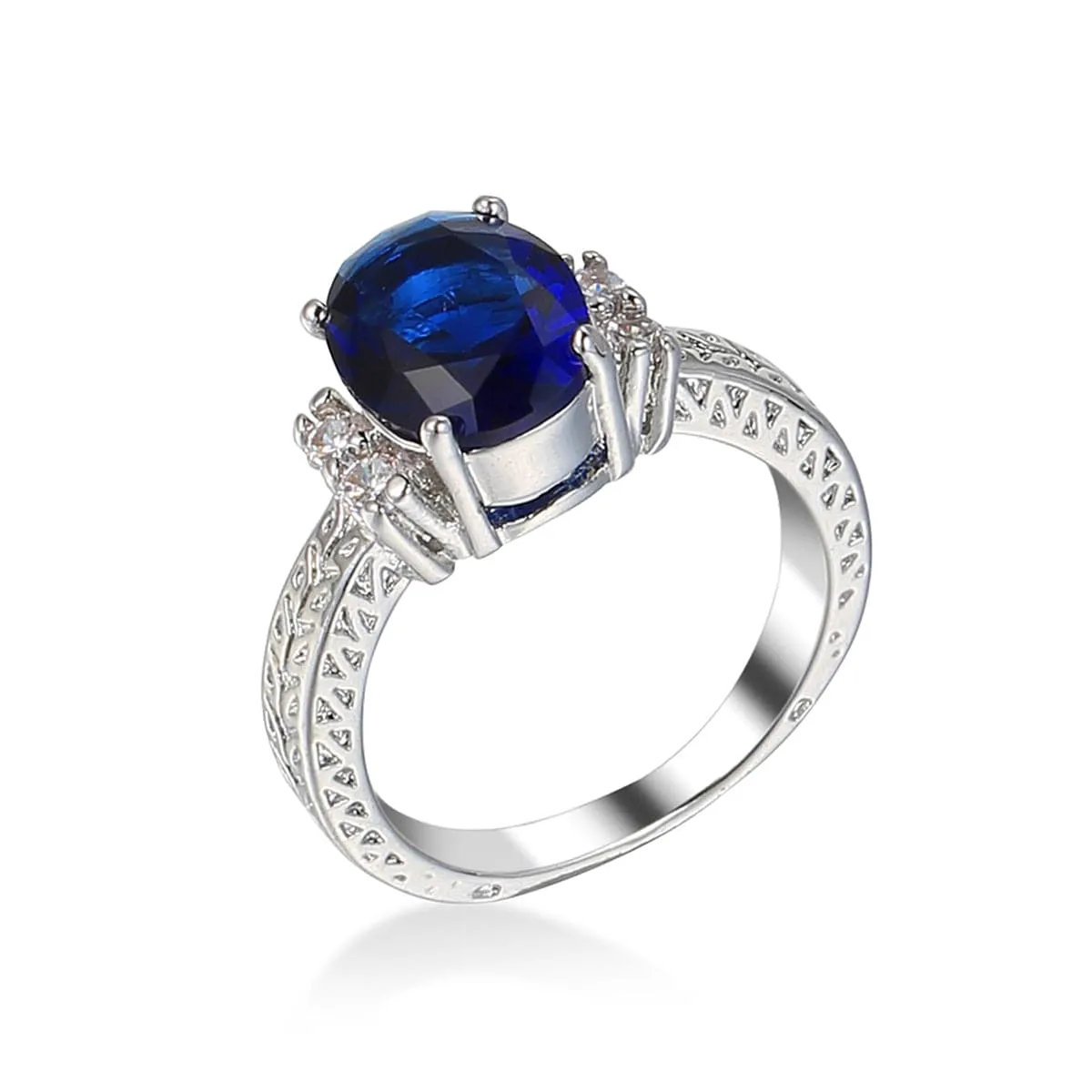 Navy Crystal & Cubic Zirconia Oval-Cut Flush-Band Ring