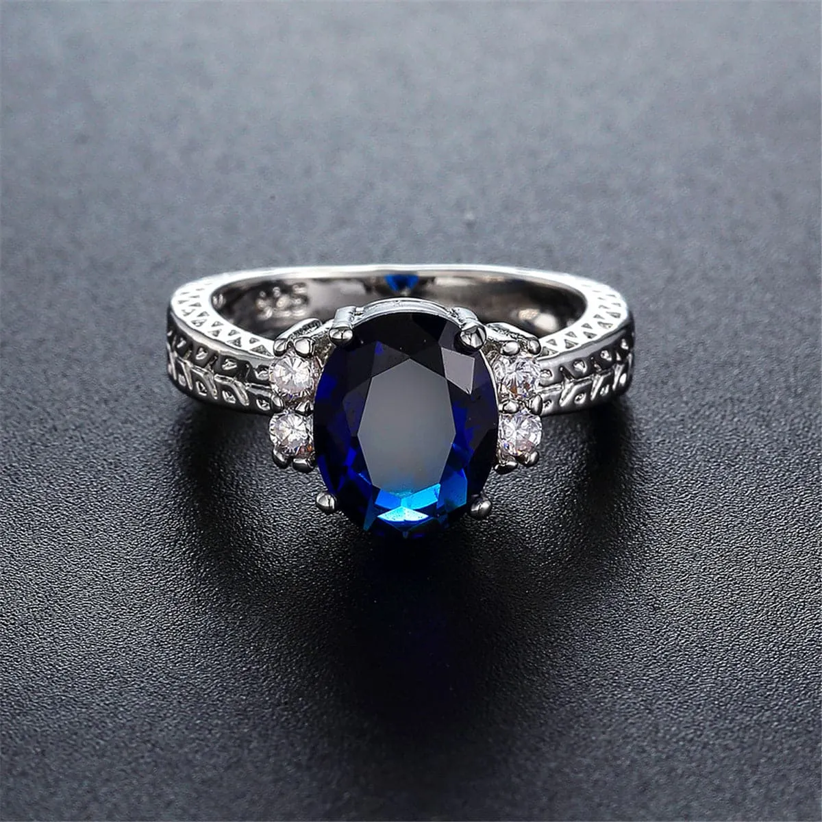 Navy Crystal & Cubic Zirconia Oval-Cut Flush-Band Ring