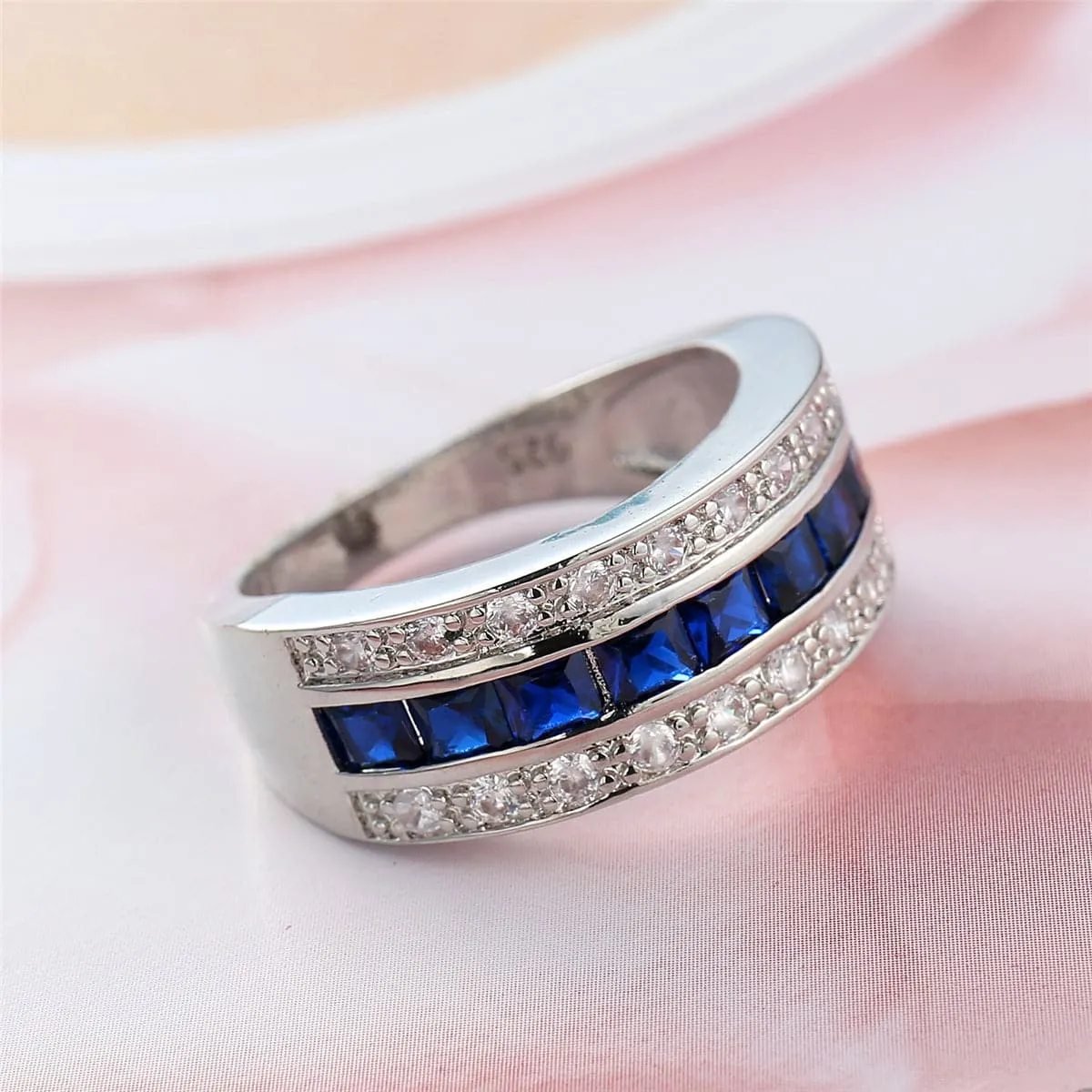 Navy Crystal & Cubic Zirconia Princess-Cut Band