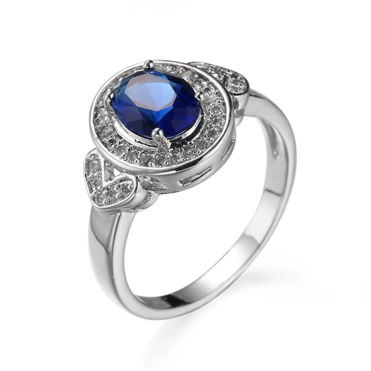 Navy Crystal & Cubic Zirconia Silver-Plated Heart Hola Ring