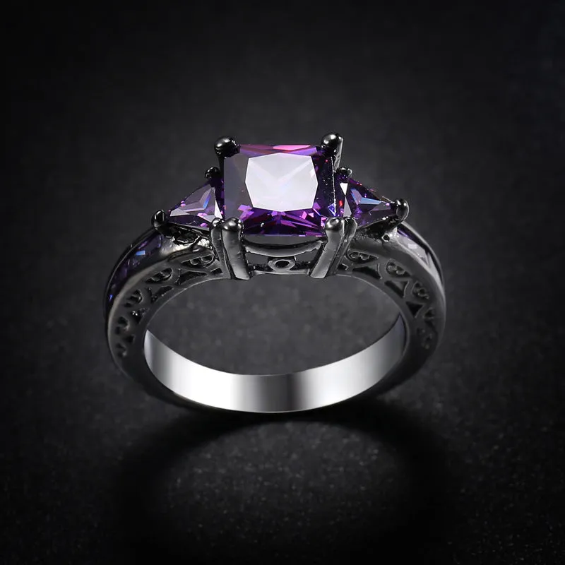 Navy Crystal & Rhodium Plated Prong-Set Ring