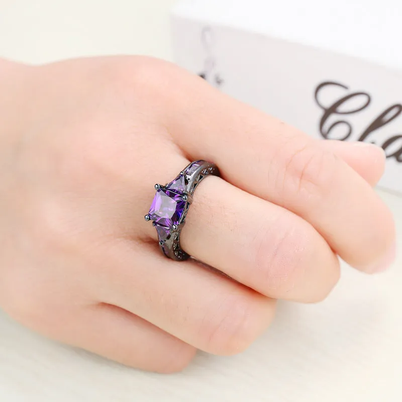 Navy Crystal & Rhodium Plated Prong-Set Ring