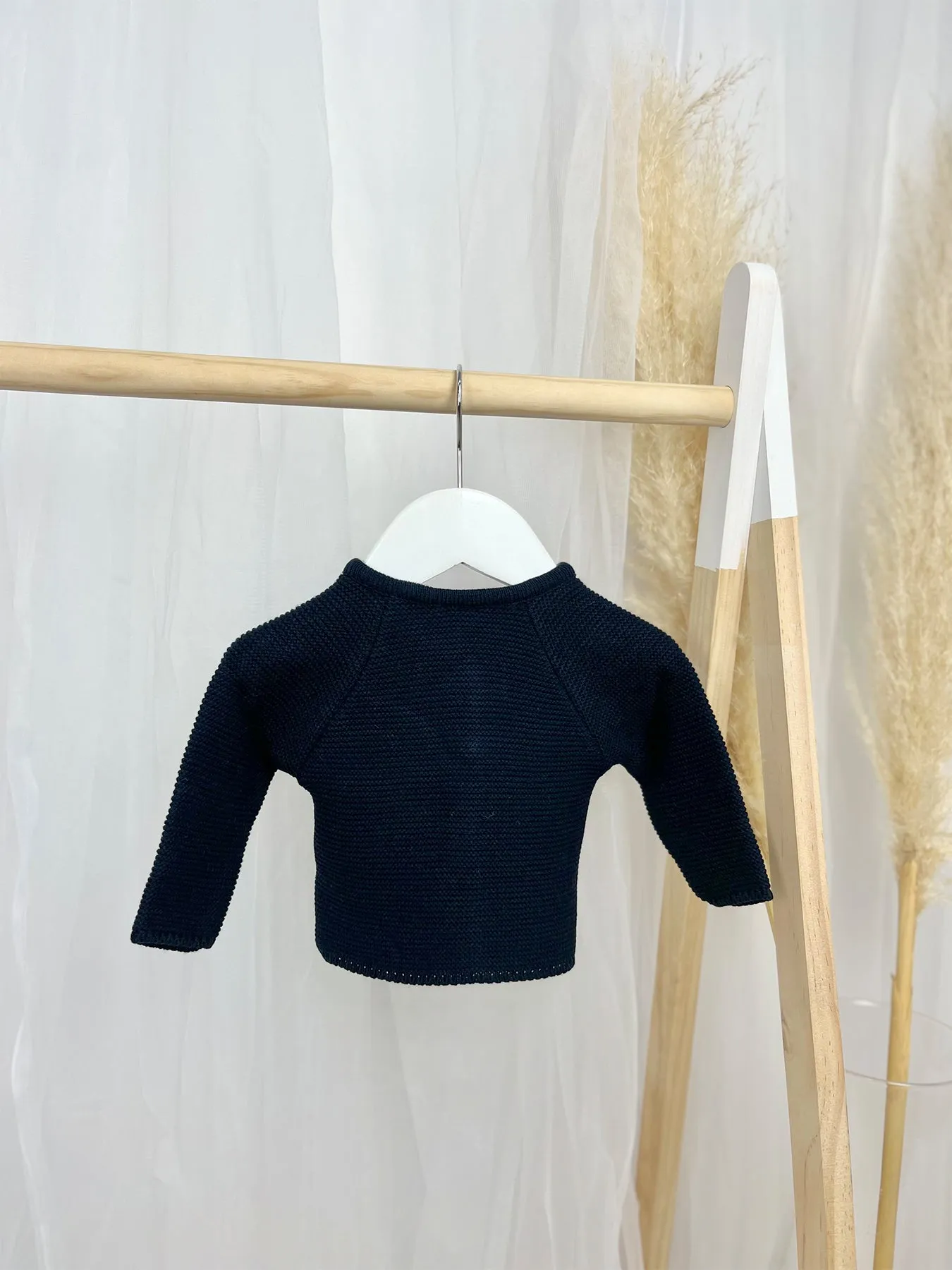 Navy Knitted Pom Pom Cardigan
