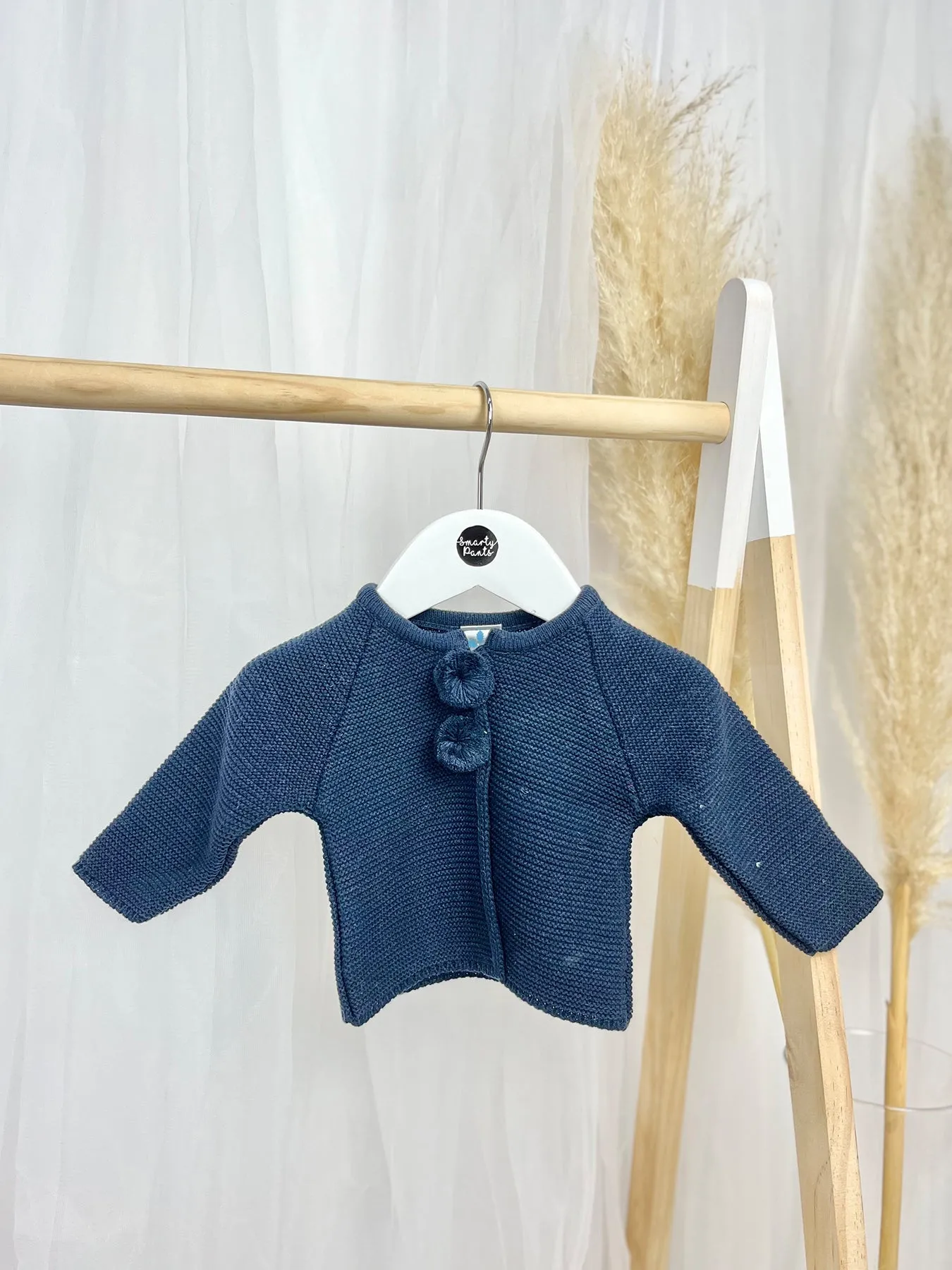 Navy Knitted Pom Pom Cardigan