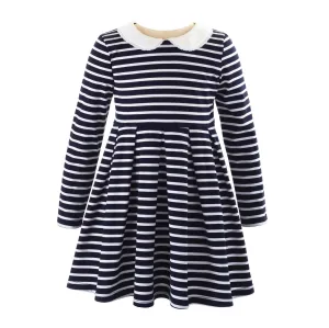 Navy Long Sleeved Breton Striped Jersey Dress