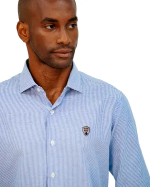 NAVY PIN STRIPE LS OXFORD