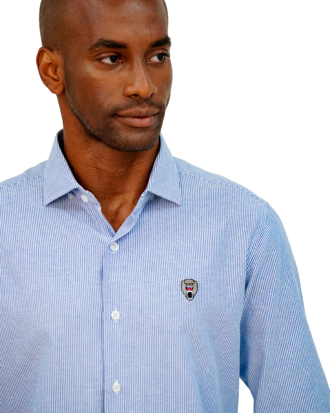 NAVY PIN STRIPE LS OXFORD