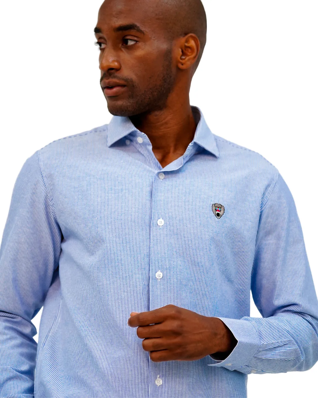 NAVY PIN STRIPE LS OXFORD