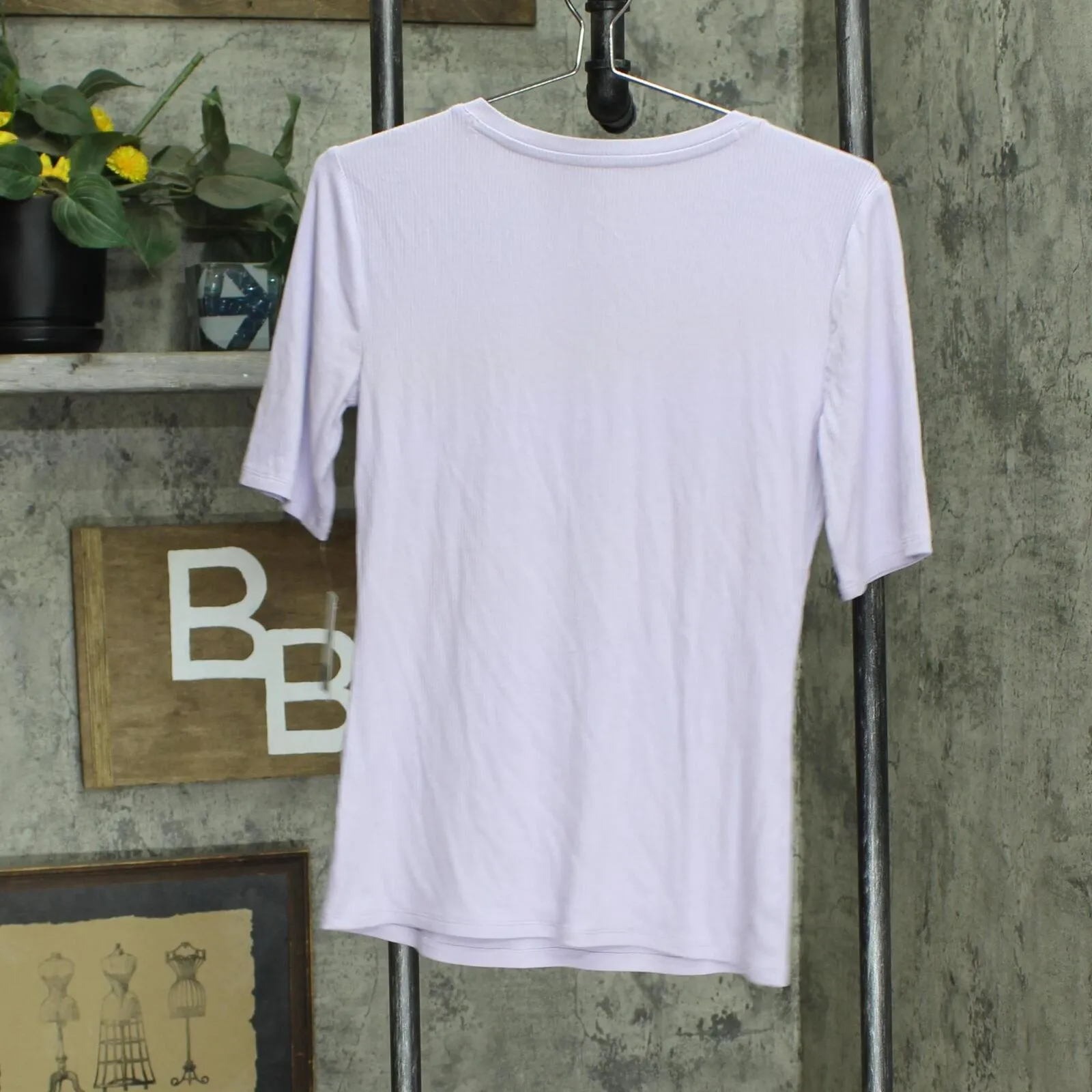 Nine West Women's Ribbed Fitted Elbow-Sleeve Tee WW21K003RS5 Lilac Purple M