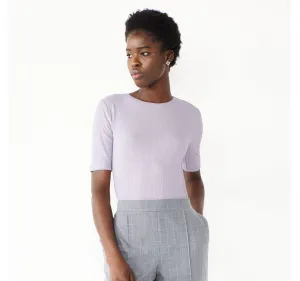 Nine West Women's Ribbed Fitted Elbow-Sleeve Tee WW21K003RS5 Lilac Purple M