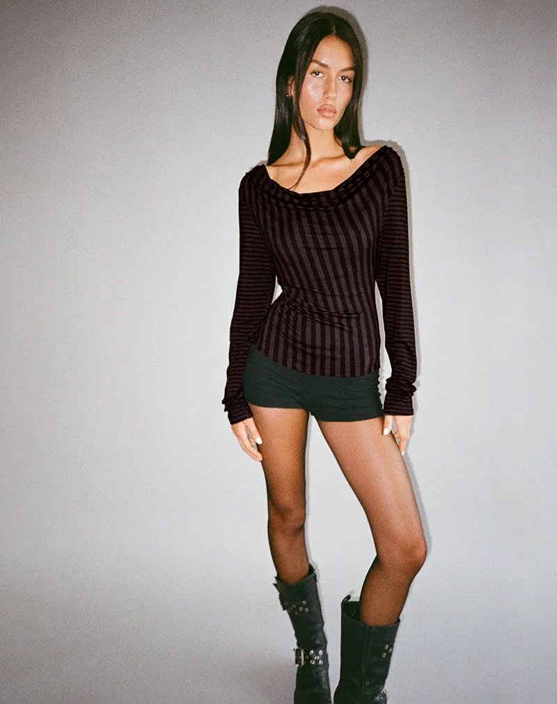 Nirmala Top in Diagonal and Mini Stripe Maroon